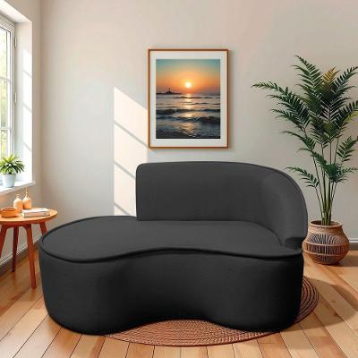 Divã Recamier Curvo Sala De Estar Recepção Marrocos 150cm Lado Esquerdo Linho Preto