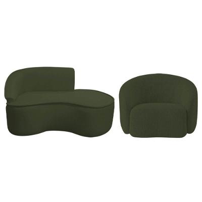 Kit Divã Recamier Orgânico Marrocos 150cm Lado Direito E 1 Poltronas Amore Linho Verde