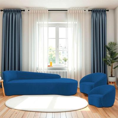 Kit Divã Recamier Orgânico França 180cm Lado Direito E 2 Poltronas Amore Linho Azul Royal