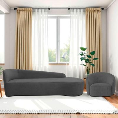 Kit Divã Recamier Orgânico França 250cm Lado Direito E Poltrona Amore Linho Cinza Escuro