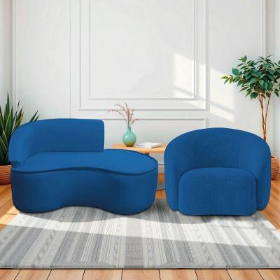 Kit Divã Recamier Orgânico Marrocos 150cm Lado Direito E 1 Poltronas Amore Linho Azul Royal