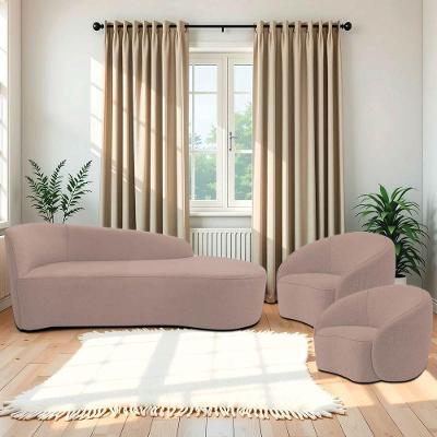 Kit Divã Recamier Orgânico França 160cm Lado Direito E 2 Poltronas Amore Linho Rosê