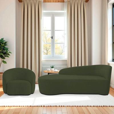 Kit Divã Recamier Orgânico França 160cm Lado Esquerdo E Poltrona Amore Linho Verde