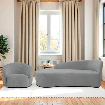 Kit Divã Recamier Orgânico França 160cm Lado Esquerdo E Poltrona Amore Bouclé Cinza