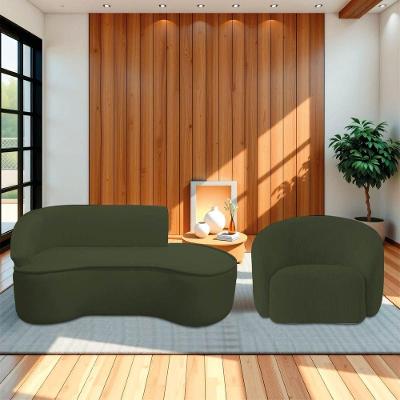 Kit Divã Recamier Orgânico Marrocos 160cm Lado Direito E 1 Poltronas Amore Linho Verde