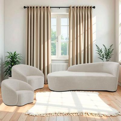 Kit Divã Recamier Orgânico França 140cm Lado Esquerdo E 2 Poltronas Amore Linho Bege