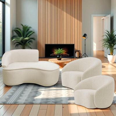 Kit Divã Recamier Orgânico Marrocos 160cm Lado Direito E 2 Poltronas Amore Bouclé Bege