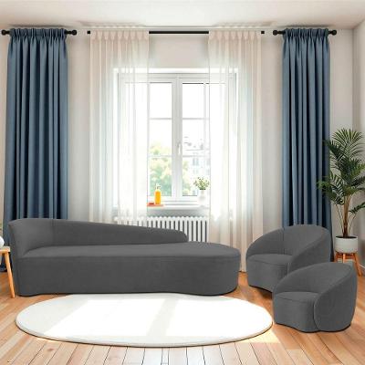 Kit Divã Recamier Orgânico França 200cm Lado Direito E 2 Poltronas Amore Linho Cinza Escuro