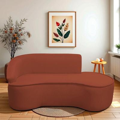Divã Recamier Curvo Sala De Estar Recepção Marrocos 200cm Lado Direito Bouclé Terracota