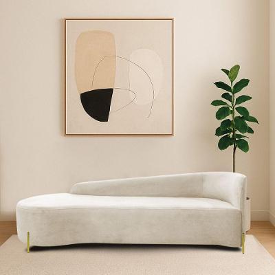 Divã Recamier Orgânico França 250cm Lado Esq Pés Metal Dourado Linho Bege