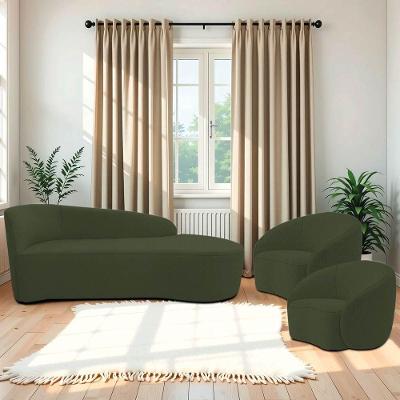 Kit Divã Recamier Orgânico França 160cm Lado Direito E 2 Poltronas Amore Linho Verde
