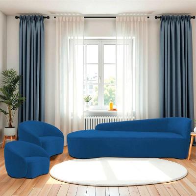 Kit Divã Recamier Orgânico França 250cm Lado Esquerdo E 2 Poltronas Amore Linho Azul Royal