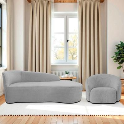 Kit Divã Recamier Orgânico França 140cm Lado Direito E Poltrona Amore Linho Cinza Claro