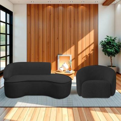 Kit Divã Recamier Orgânico Marrocos 160cm Lado Direito E 1 Poltronas Amore Bouclé Preto