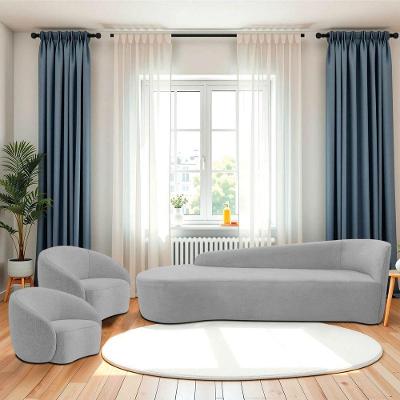 Kit Divã Recamier Orgânico França 220cm Lado Esquerdo E 2 Poltronas Amore Linho Cinza Claro