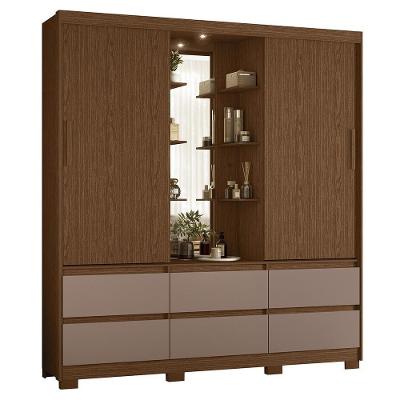 Guarda Roupa Solteiro Atena 2 Portas 6 Gavetas Flex Nogueira-capuccino Com Led – Móveis Albatroz