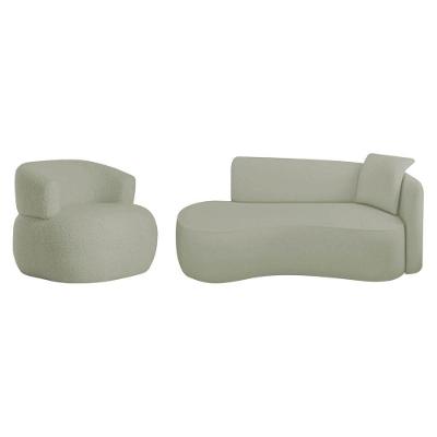 Kit Divã Recamier 150cm E Poltrona Luxo Suíça Lado Esquerdo Bouclé Verde Oliva