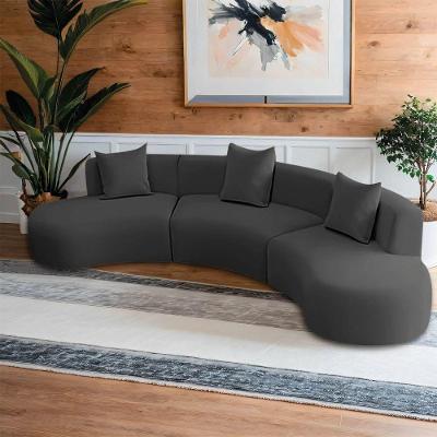 Kit Sofá Modular 4 Lugares 360cm Moderno Curvo Orgânico Duna Linho Cinza Escuro