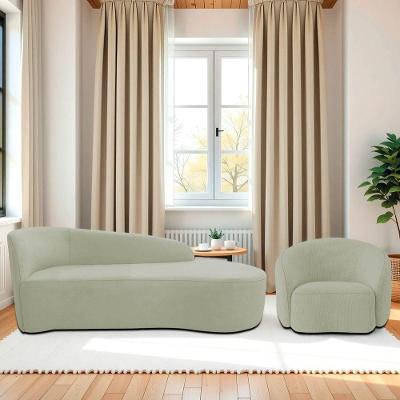 Kit Divã Recamier Orgânico França 160cm Lado Direito E Poltrona Amore Bouclé Verde Oliva