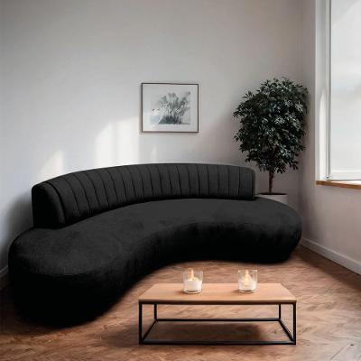 Divã Recamier Celeste Curvo Sala Estar Luxo 180cm Linho Preto