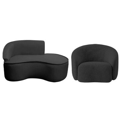 Kit Divã Recamier Orgânico Marrocos 150cm Lado Direito E 1 Poltronas Amore Linho Preto