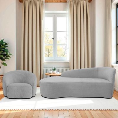 Kit Divã Recamier Orgânico França 140cm Lado Esquerdo E Poltrona Amore Linho Cinza Claro