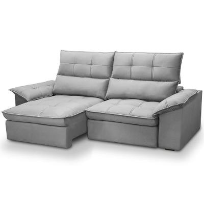 Sofá 3 Lugares Retrátil Reclinável Para Sala 230cm Giotto F04 Veludo Cinza - Lyam Decor
