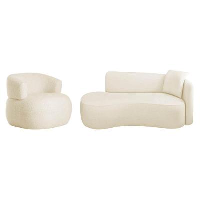 Kit Divã Recamier 180cm E Poltrona Luxo Suíça Lado Esquerdo Bouclé Bege