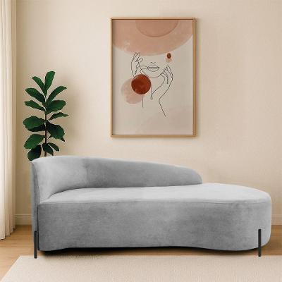 Divã Recamier Orgânico França 140cm Lado Dir Pés Metal Preto Linho Cinza Claro