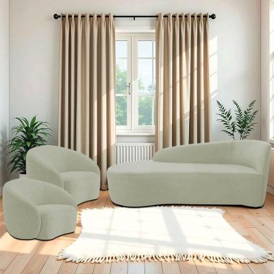 Kit Divã Recamier Orgânico França 160cm Lado Esquerdo E 2 Poltronas Amore Bouclé Verde Oliva