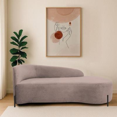 Divã Recamier Orgânico França 140cm Lado Dir Pés Metal Preto Linho Rosê