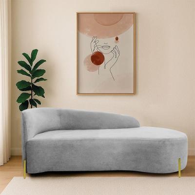 Divã Recamier Orgânico França 140cm Lado Dir Pés Metal Dourado Linho Cinza Claro