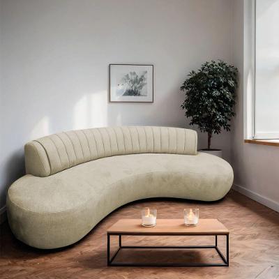 Divã Recamier Celeste Curvo Sala Estar Luxo 160cm Bouclé Bege
