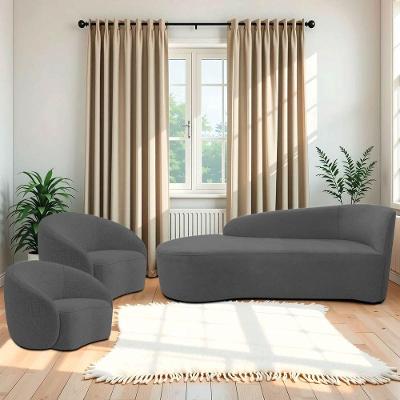 Kit Divã Recamier Orgânico França 160cm Lado Esquerdo E 2 Poltronas Amore Linho Cinza Escuro