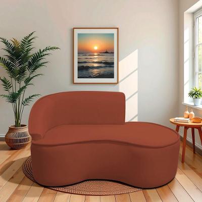 Divã Recamier Curvo Sala De Estar Recepção Marrocos 150cm Lado Direito Bouclé Terracota