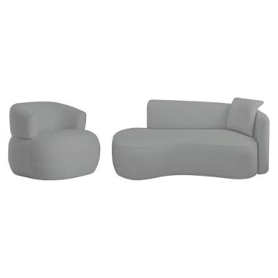 Kit Divã Recamier 180cm E Poltrona Luxo Suíça Lado Esquerdo Bouclé Cinza