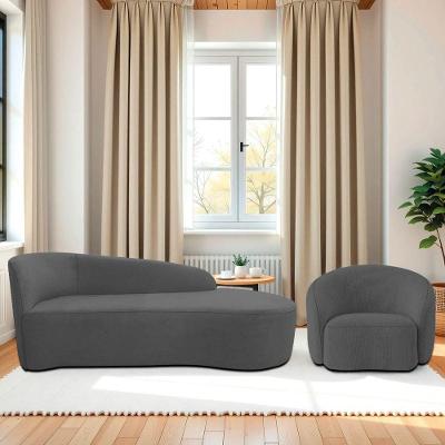 Kit Divã Recamier Orgânico França 140cm Lado Direito E Poltrona Amore Linho Cinza Escuro