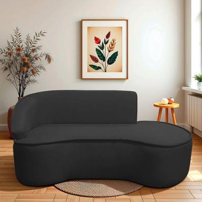 Divã Recamier Curvo Sala De Estar Recepção Marrocos 200cm Lado Direito Bouclé Preto