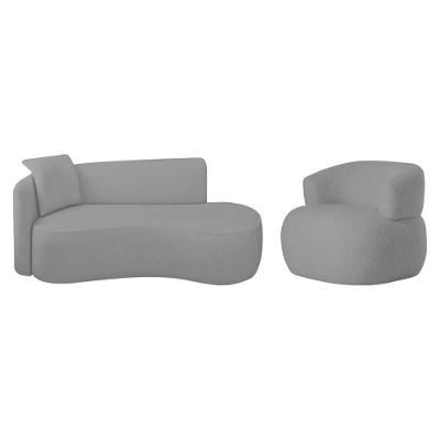 Kit Divã Recamier 150cm E Poltrona Luxo Suíça Lado Direito Bouclé Cinza