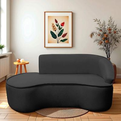 Divã Recamier Curvo Sala De Estar Recepção Marrocos 200cm Lado Esquerdo Linho Preto