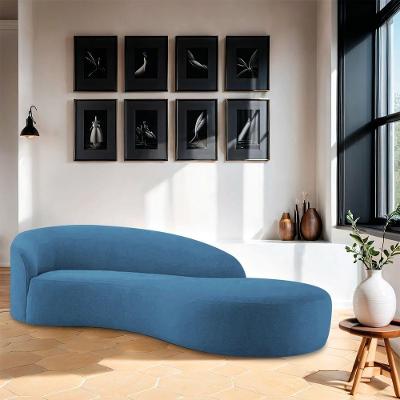 Divã Recamier Orgânico França 220cm Lado Direito Linho Azul Royal