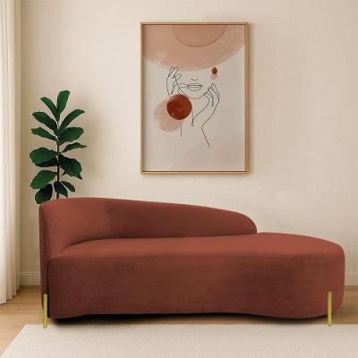 Divã Recamier Orgânico França 140cm Lado Dir Pés Metal Dourado Bouclé Terracota