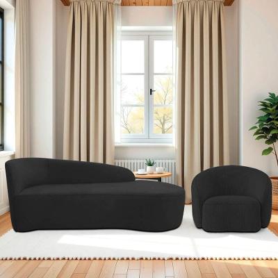 Kit Divã Recamier Orgânico França 140cm Lado Direito E Poltrona Amore Bouclé Preto