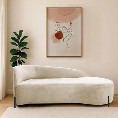 Divã Recamier Orgânico França 140cm Lado Dir Pés Metal Preto Bouclé Bege