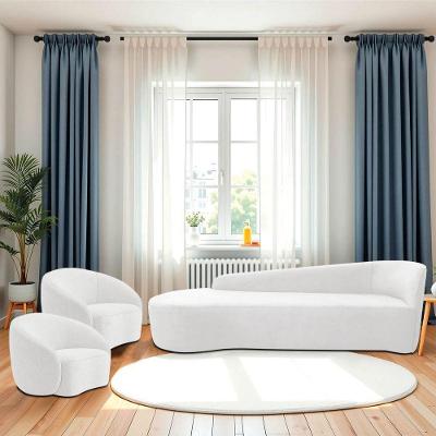 Kit Divã Recamier Orgânico França 180cm Lado Esquerdo E 2 Poltronas Amore Bouclé Branco