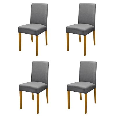 Kit 4 Cadeiras De Jantar Estofadas Madeira Maciça Multimóveis Cr15021 Madeirado-Cinza