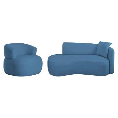 Kit Divã Recamier 150cm E Poltrona Luxo Suíça Lado Esquerdo Linho Azul Royal