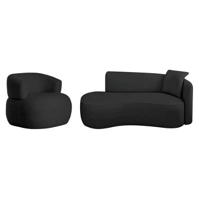 Kit Divã Recamier 150cm E Poltrona Luxo Suíça Lado Esquerdo Linho Preto