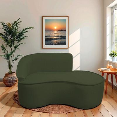Divã Recamier Curvo Sala De Estar Recepção Marrocos 160cm Lado Direito Linho Verde