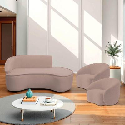 Kit Divã Recamier Orgânico Marrocos 180cm Lado Direito E 2 Poltronas Amore Linho Rosê